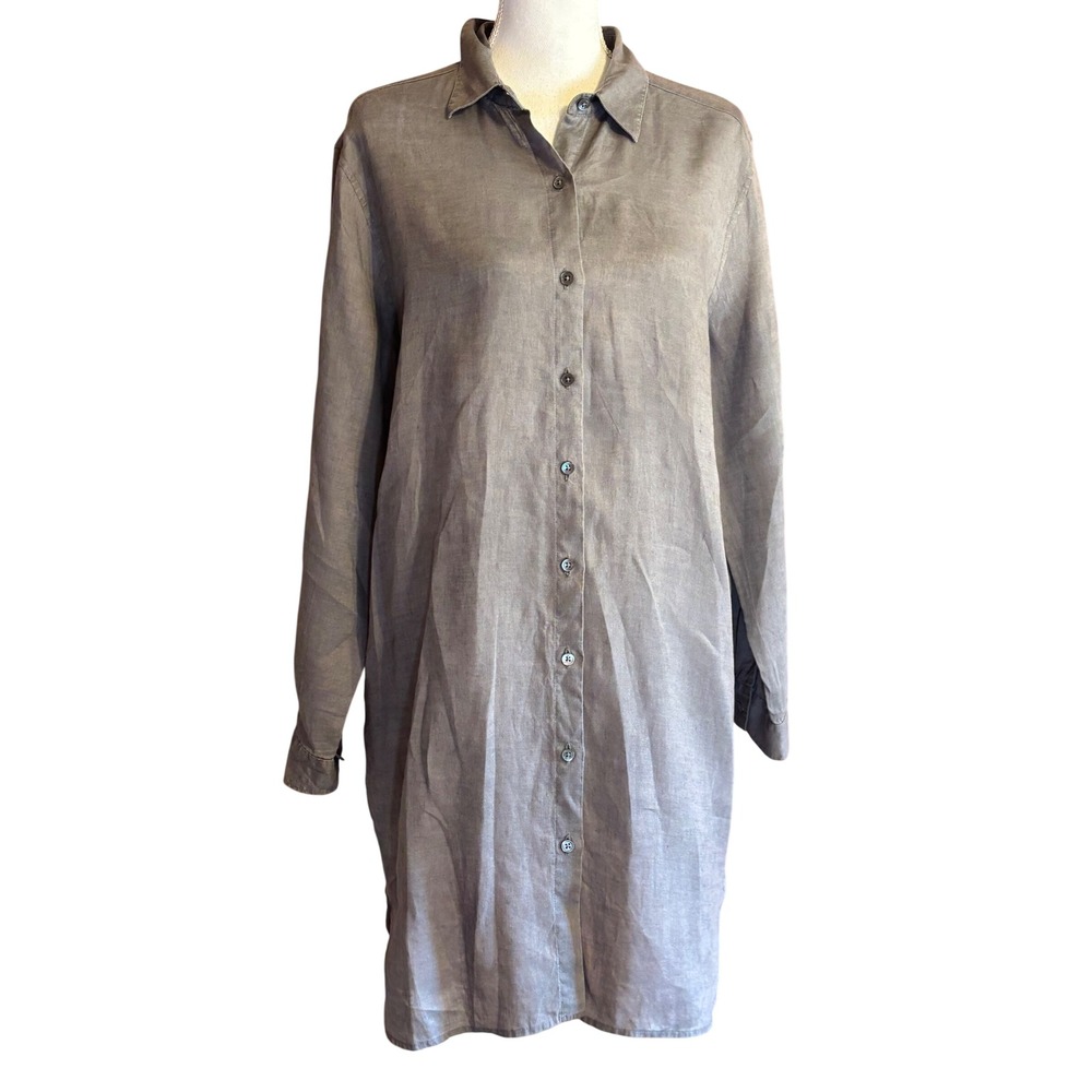 J. Jill Gray 100% Linen Shirt Dress Medium Minimalist Coastal Quiet Luxury